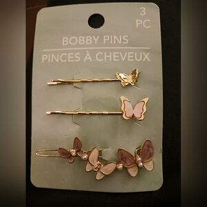 Gold and Pink Butterfly Bobby Pins And Barette Set